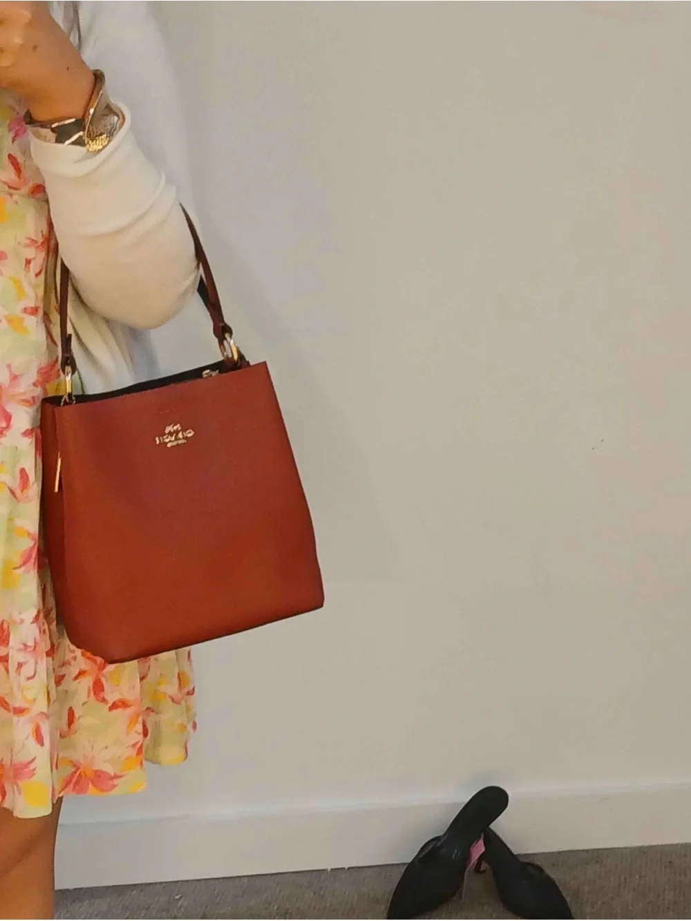 Coach Pebble Leather Shoulder Bag in Rust Red with Gold Hardware